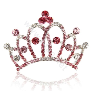 Crown Alloy Bride Hair Accessories Rhinestone Crystal Hair Pin Clip Combs - Pink