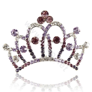 Crown Alloy Bride Hair Accessories Rhinestone Crystal Hair Pin Clip Combs - Purple