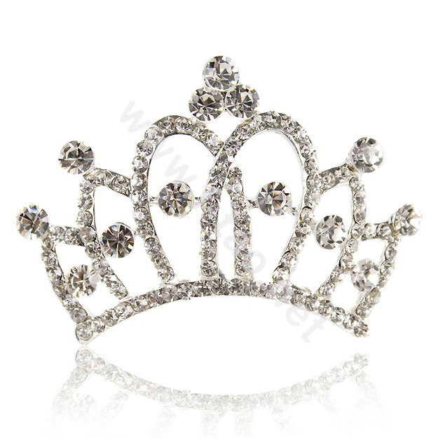 Crown Alloy Bride Hair Accessories Rhinestone Crystal Hair Pin Clip Combs - White