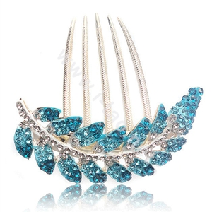 Elegant Hair Accessories Alloy Crystal Rhinestone Leaf Hair Combs Clip - Blue