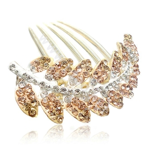 Elegant Hair Accessories Alloy Crystal Rhinestone Leaf Hair Combs Clip - Champagne