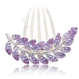 Elegant Hair Accessories Alloy Crystal Rhinestone Leaf Hair Combs Clip - Purple