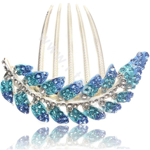 Elegant Hair Accessories Alloy Crystal Rhinestone Leaf Hair Combs Clip - Sky Blue