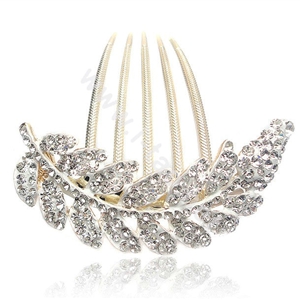 Elegant Hair Accessories Alloy Crystal Rhinestone Leaf Hair Combs Clip - White