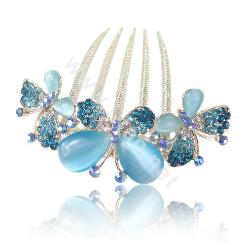 Elegant Hair Accessories Alloy Rhinestone Crystal Flower Hair Combs Clip - Blue