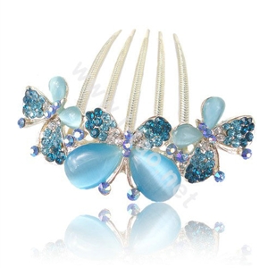 Elegant Hair Accessories Alloy Rhinestone Crystal Flower Hair Combs Clip - Blue