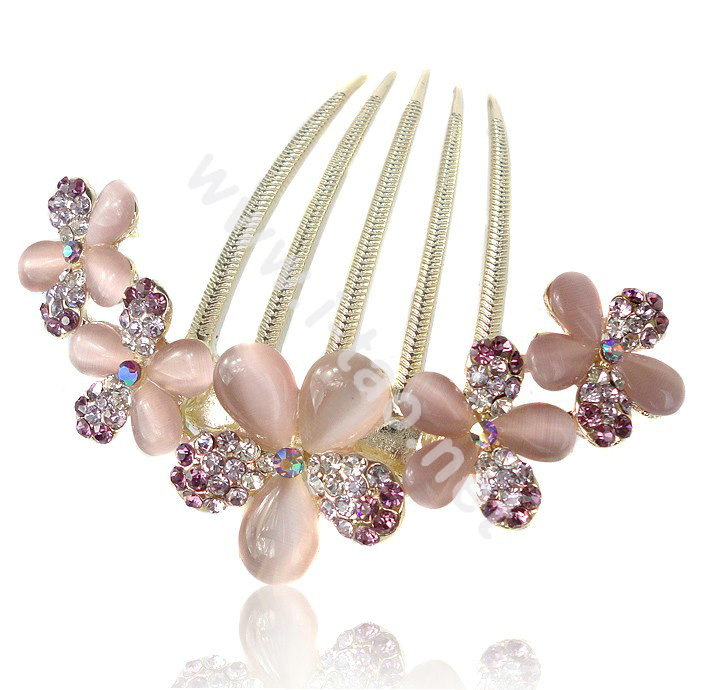 Elegant Hair Accessories Alloy Rhinestone Crystal Flower Hair Combs Clip - Purple