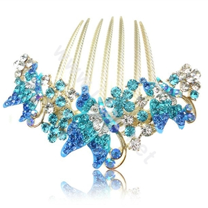 Elegant Hair Accessories Rhinestone Crystal Butterfly Alloy Hair Combs Clip - Blue