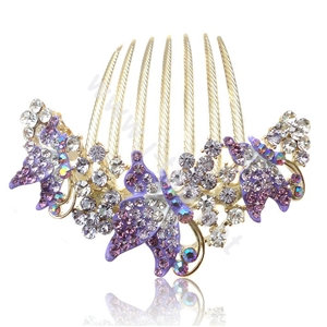 Elegant Hair Accessories Rhinestone Crystal Butterfly Alloy Hair Combs Clip - Purple