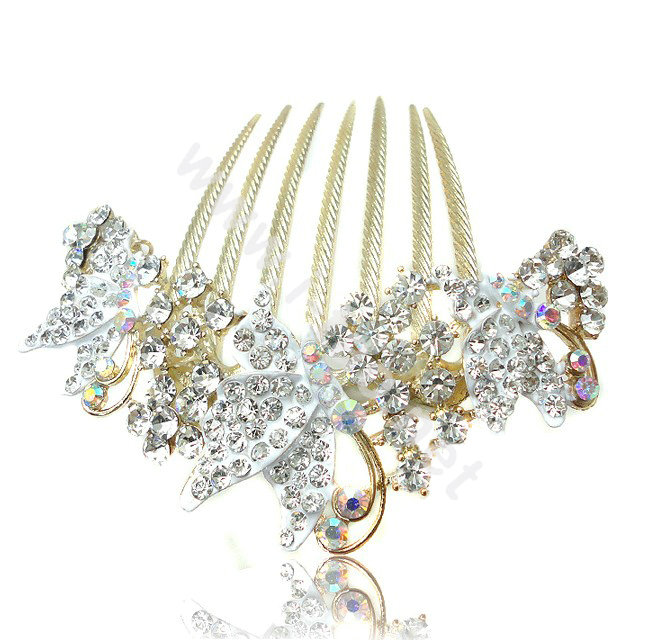 Elegant Hair Accessories Rhinestone Crystal Butterfly Alloy Hair Combs Clip - White