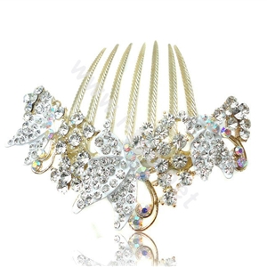 Elegant Hair Accessories Rhinestone Crystal Butterfly Alloy Hair Combs Clip - White
