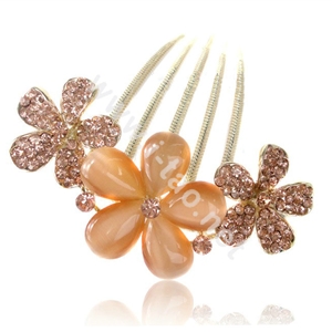 Elegant Hair Accessories Rhinestone Crystal Flower Alloy Hair Combs Clip - Champagne