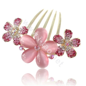 Elegant Hair Accessories Rhinestone Crystal Flower Alloy Hair Combs Clip - Pink