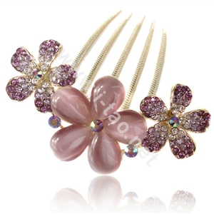 Elegant Hair Accessories Rhinestone Crystal Flower Alloy Hair Combs Clip - Purple