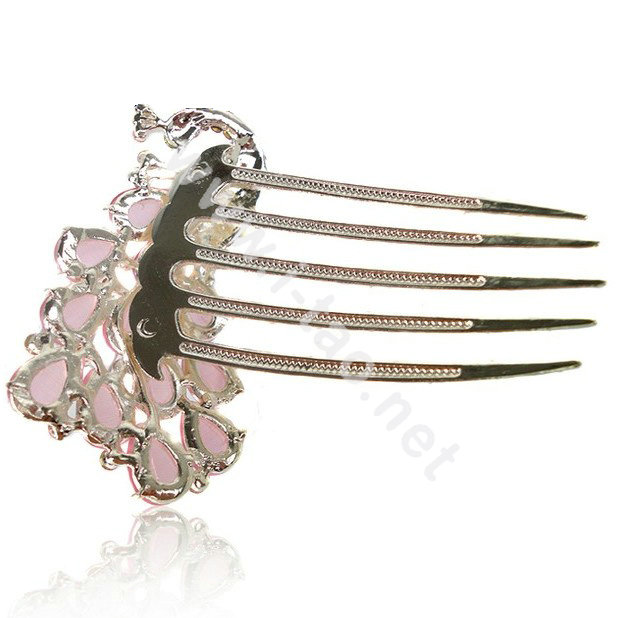 Elegant Hair Accessories Rhinestone Crystal Peacock Alloy Hair Combs Clip - Blue