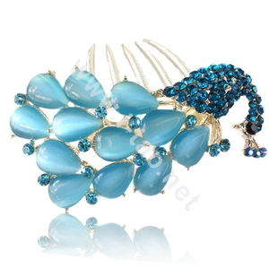 Elegant Hair Accessories Rhinestone Crystal Peacock Alloy Hair Combs Clip - Blue