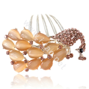 Elegant Hair Accessories Rhinestone Crystal Peacock Alloy Hair Combs Clip - Champagne