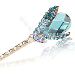Elegant Rhinestone Crystal Flower Hairpin Hair Clasp Clip Fork Stick - Blue