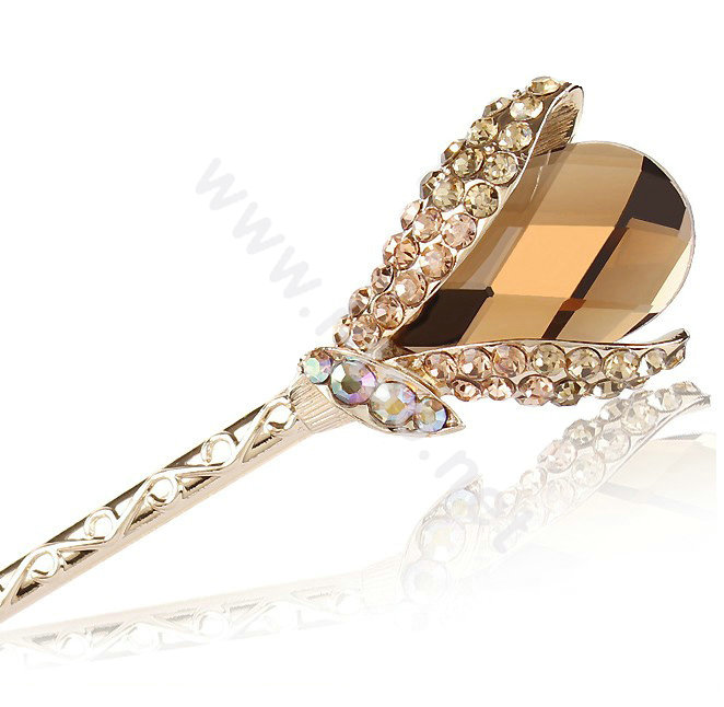 Elegant Rhinestone Crystal Flower Hairpin Hair Clasp Clip Fork Stick - Champagne