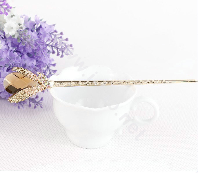 Elegant Rhinestone Crystal Flower Hairpin Hair Clasp Clip Fork Stick - Champagne