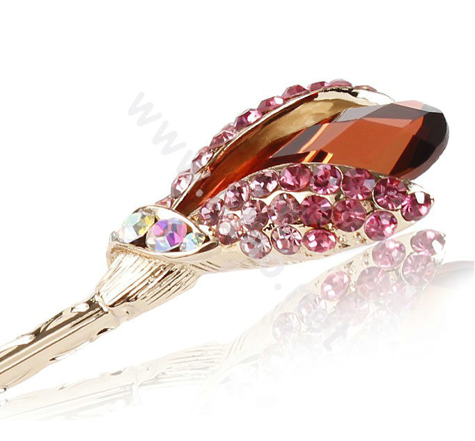 Elegant Rhinestone Crystal Flower Hairpin Hair Clasp Clip Fork Stick - Red