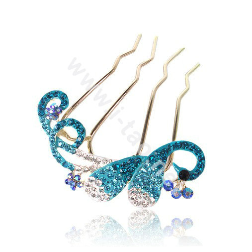 Hair Accessories Alloy Crystal Rhinestone Butterfly Hair Pin Clip Fork Combs - Blue