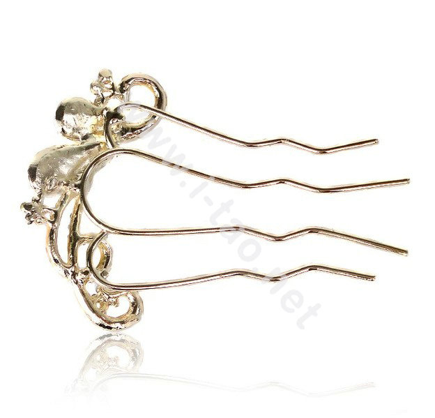 Hair Accessories Alloy Crystal Rhinestone Butterfly Hair Pin Clip Fork Combs - Blue