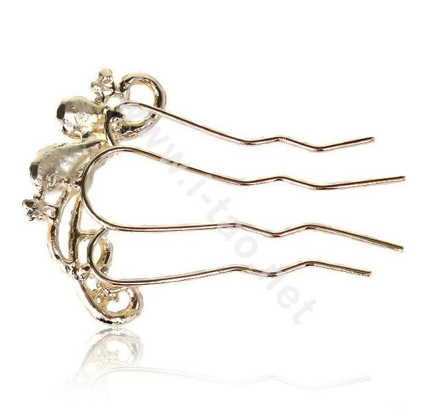 Hair Accessories Alloy Crystal Rhinestone Butterfly Hair Pin Clip Fork Combs - Champagne