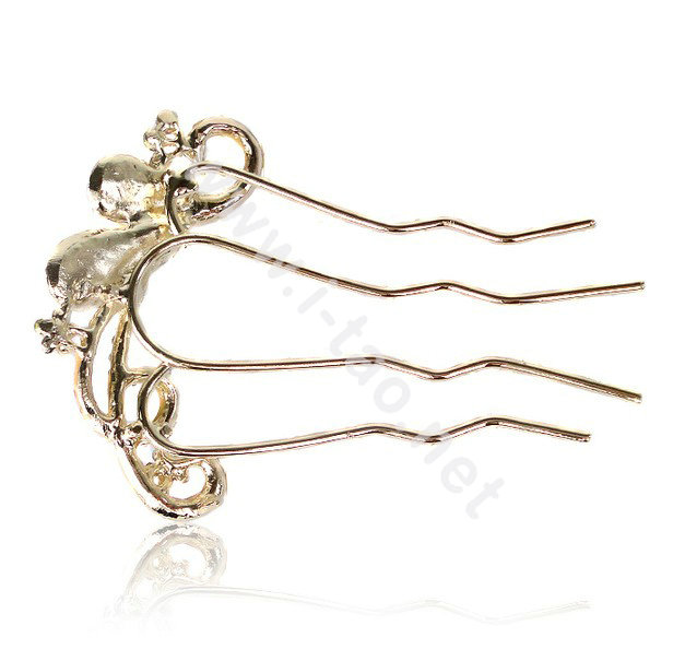 Hair Accessories Alloy Crystal Rhinestone Butterfly Hair Pin Clip Fork Combs - Pink