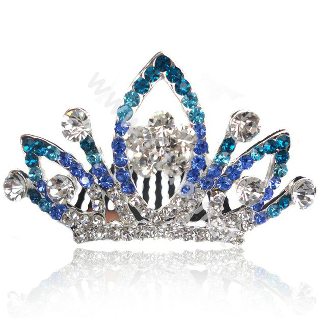 Hair Accessories Alloy Crystal Rhinestone Crown Hair Pin Clip Combs - Blue