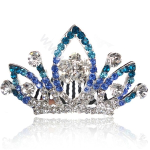 Hair Accessories Alloy Crystal Rhinestone Crown Hair Pin Clip Combs - Blue