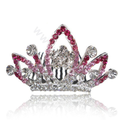 Hair Accessories Alloy Crystal Rhinestone Crown Hair Pin Clip Combs - Pink