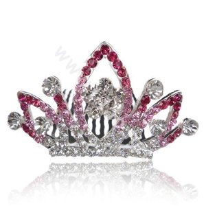 Hair Accessories Alloy Crystal Rhinestone Crown Hair Pin Clip Combs - Pink