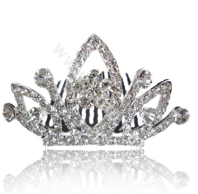 Hair Accessories Alloy Crystal Rhinestone Crown Hair Pin Clip Combs - White