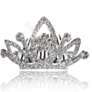 Hair Accessories Alloy Crystal Rhinestone Crown Hair Pin Clip Combs - White