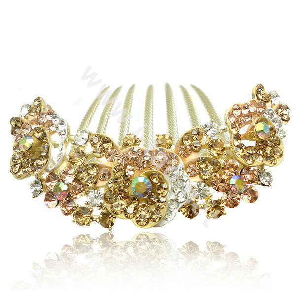 Hair Accessories Alloy Crystal Rhinestone Flower Bride Hair Combs Clip - Champagne