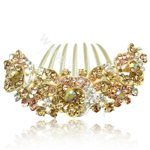 Hair Accessories Alloy Crystal Rhinestone Flower Bride Hair Combs Clip - Champagne