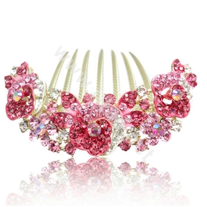 Hair Accessories Alloy Crystal Rhinestone Flower Bride Hair Combs Clip - Pink