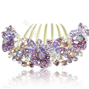 Hair Accessories Alloy Crystal Rhinestone Flower Bride Hair Combs Clip - Purple