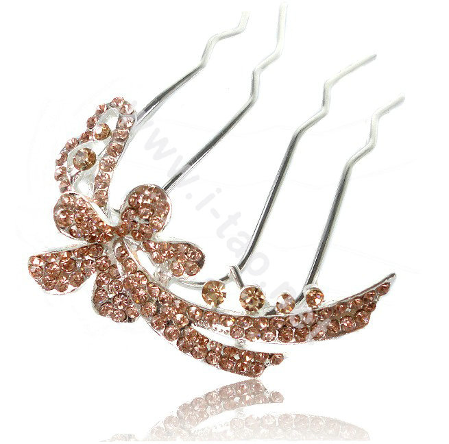 Hair Accessories Alloy Crystal Rhinestone Flower Hair Pin Clip Fork Combs - Champagne