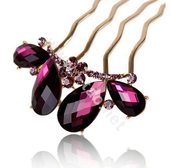 Hair Accessories Alloy Crystal Rhinestone Hair Pin Clip Fork Combs - Purple