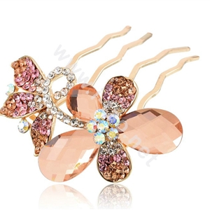 Hair Accessories Alloy Rhinestone Crystal Butterfly Hair Pin Clip Fork Combs - Champagne