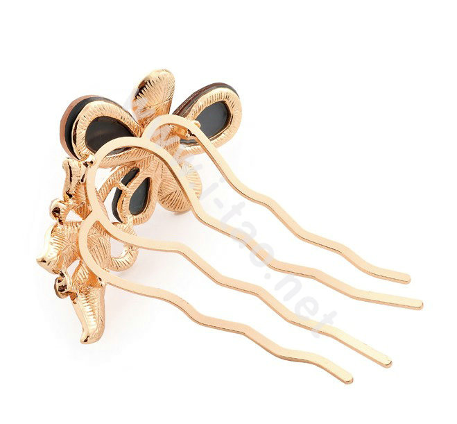 Hair Accessories Alloy Rhinestone Crystal Butterfly Hair Pin Clip Fork Combs - Coffee
