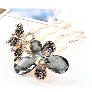 Hair Accessories Alloy Rhinestone Crystal Butterfly Hair Pin Clip Fork Combs - Gray