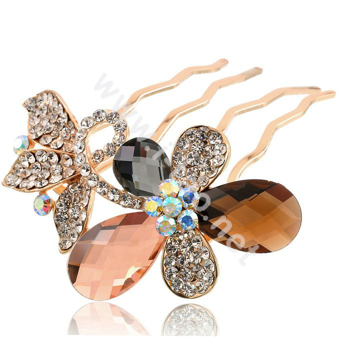 Hair Accessories Alloy Rhinestone Crystal Butterfly Hair Pin Clip Fork Combs - Multicolor