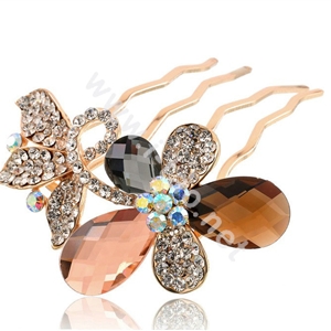 Hair Accessories Alloy Rhinestone Crystal Butterfly Hair Pin Clip Fork Combs - Multicolor