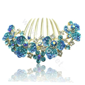 Hair Accessories Alloy Rhinestone Crystal Flower Bride Hair Combs Clip - Sky Blue