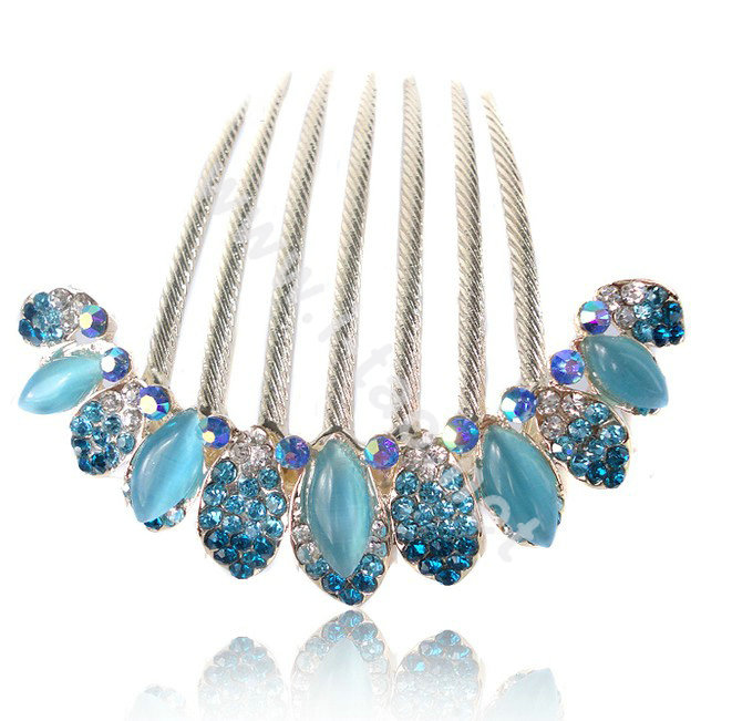 Hair Accessories Alloy Rhinestone Crystal Flower Elegant Hair Combs Clip - Blue