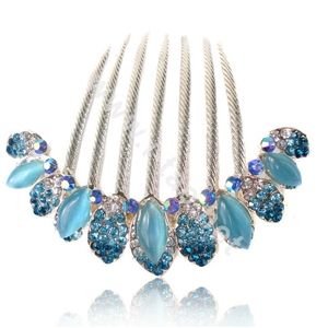 Hair Accessories Alloy Rhinestone Crystal Flower Elegant Hair Combs Clip - Blue