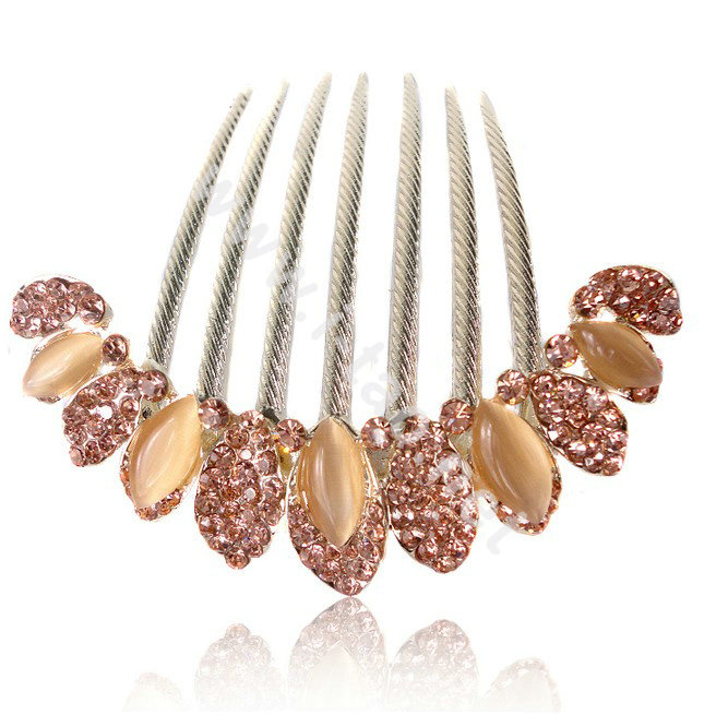 Hair Accessories Alloy Rhinestone Crystal Flower Elegant Hair Combs Clip - Champagne